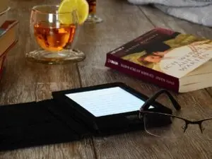 a book, read, literature, to learn, text, writing, side, glasses, tea, drink, glass, reader, e-reader, technology, digital, kobo, kindle, paper, kindle, kindle, kindle, kindle, kindle